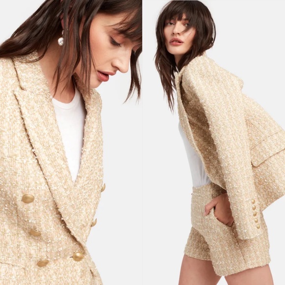 L'AGENCE LAGENCE Kenzie Double Breasted Tweed Blazer in Rose Gold Size 2 - Picture 3 of 16